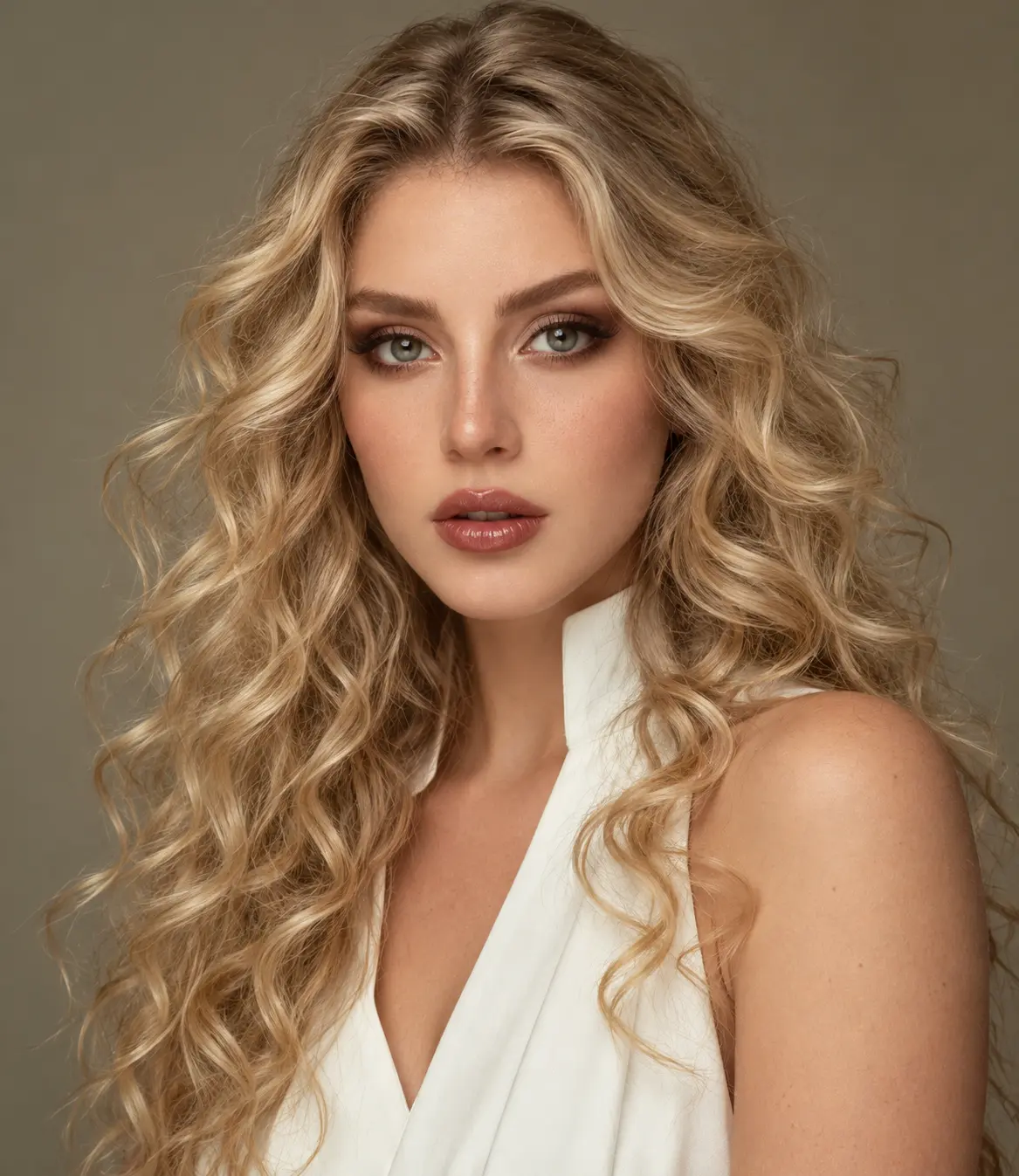 Blonde model with softly styled curls