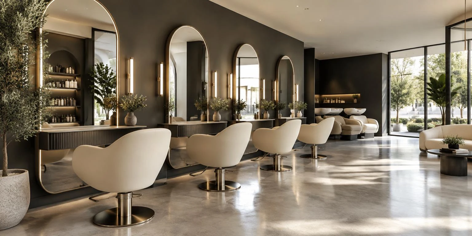 Illustrative luxury salon interior with contemporary styling chairs